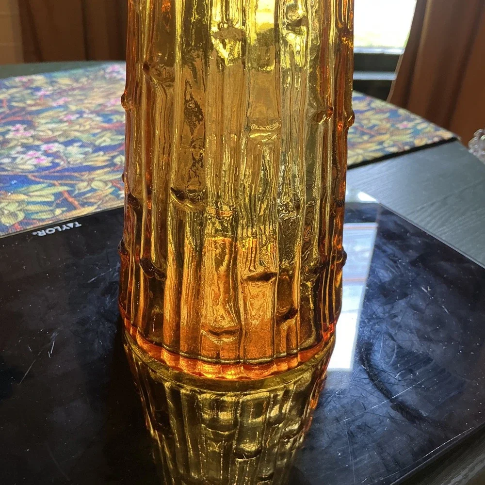 Vintage Empoli Amber Glass Vase‎ 15.25 Inch Drip Pattern Italian Art Glass MCM
